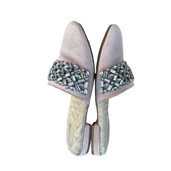 Birdies The SongBird Pink Velvet Mule Slippers Size 6.5 Crystal Embellished - Picture 6 of 11